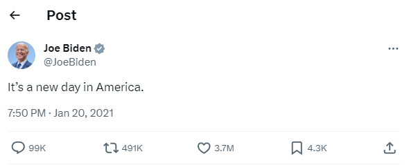 The most liked tweet of Joe Biden