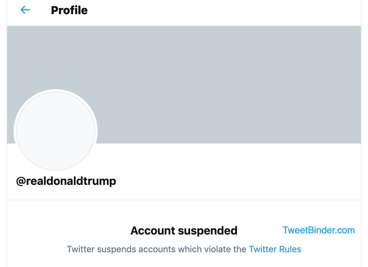 Twitter Donald Trump suspended