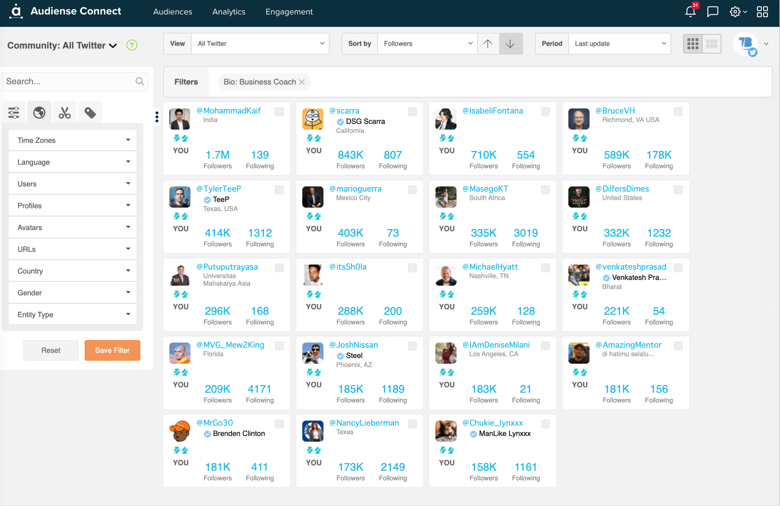 Search Twitter users by keywords on Audiense Connect