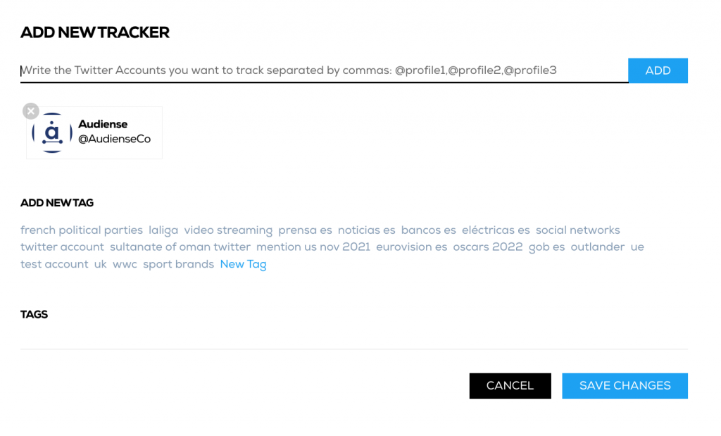 Tweet Binder - add new Twitter tracker