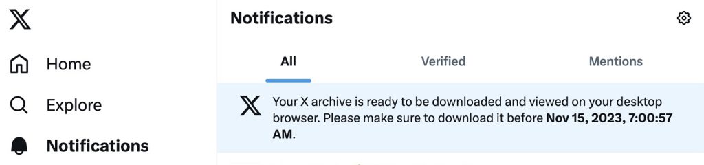X - archive notification