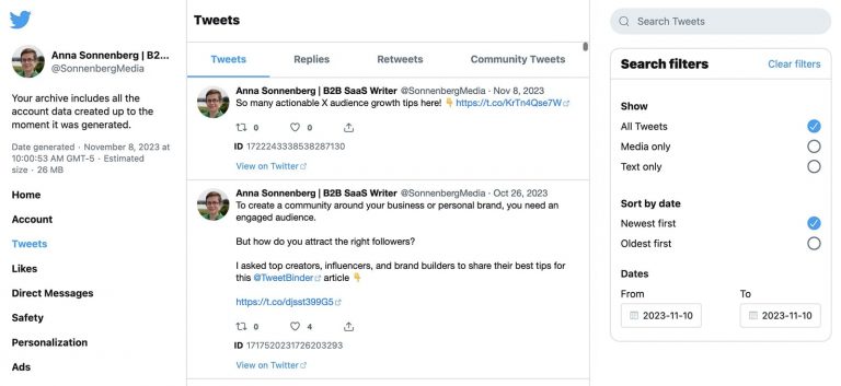 How to download Twitter archive directly from Twitter / X
