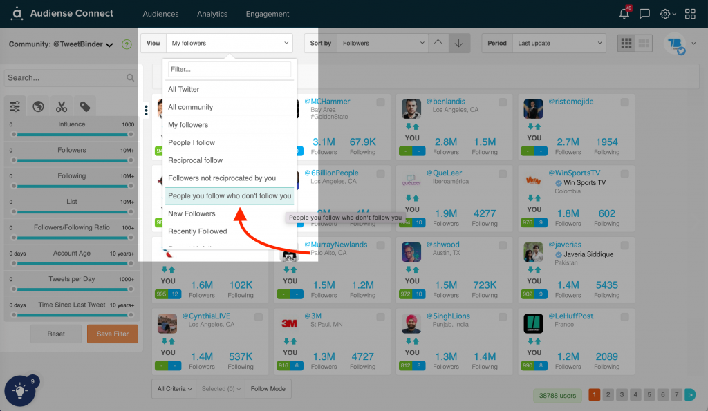 Audiense Connect - People you follow who do not follow you back on Twitter