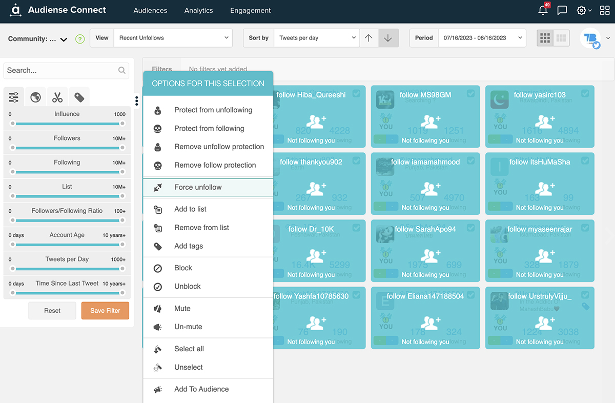 Audiense Connect - Twitter follower audit - force unfollow