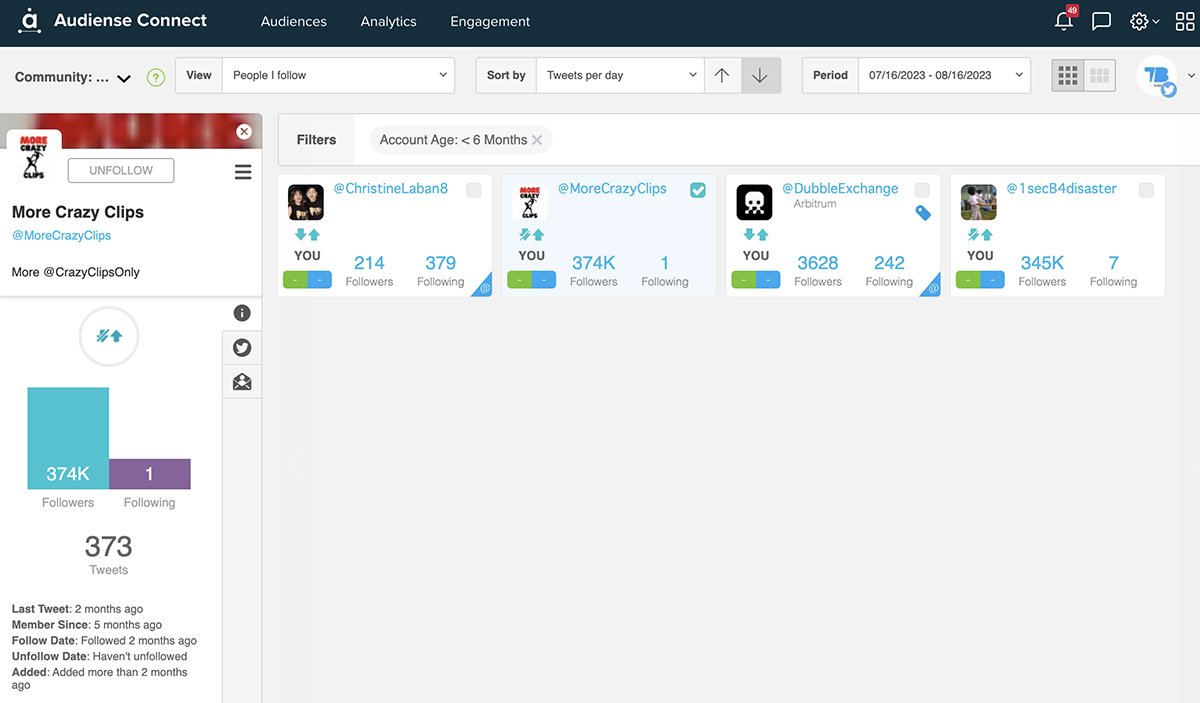 Audiense Connect - Twitter follower audit - unfollow