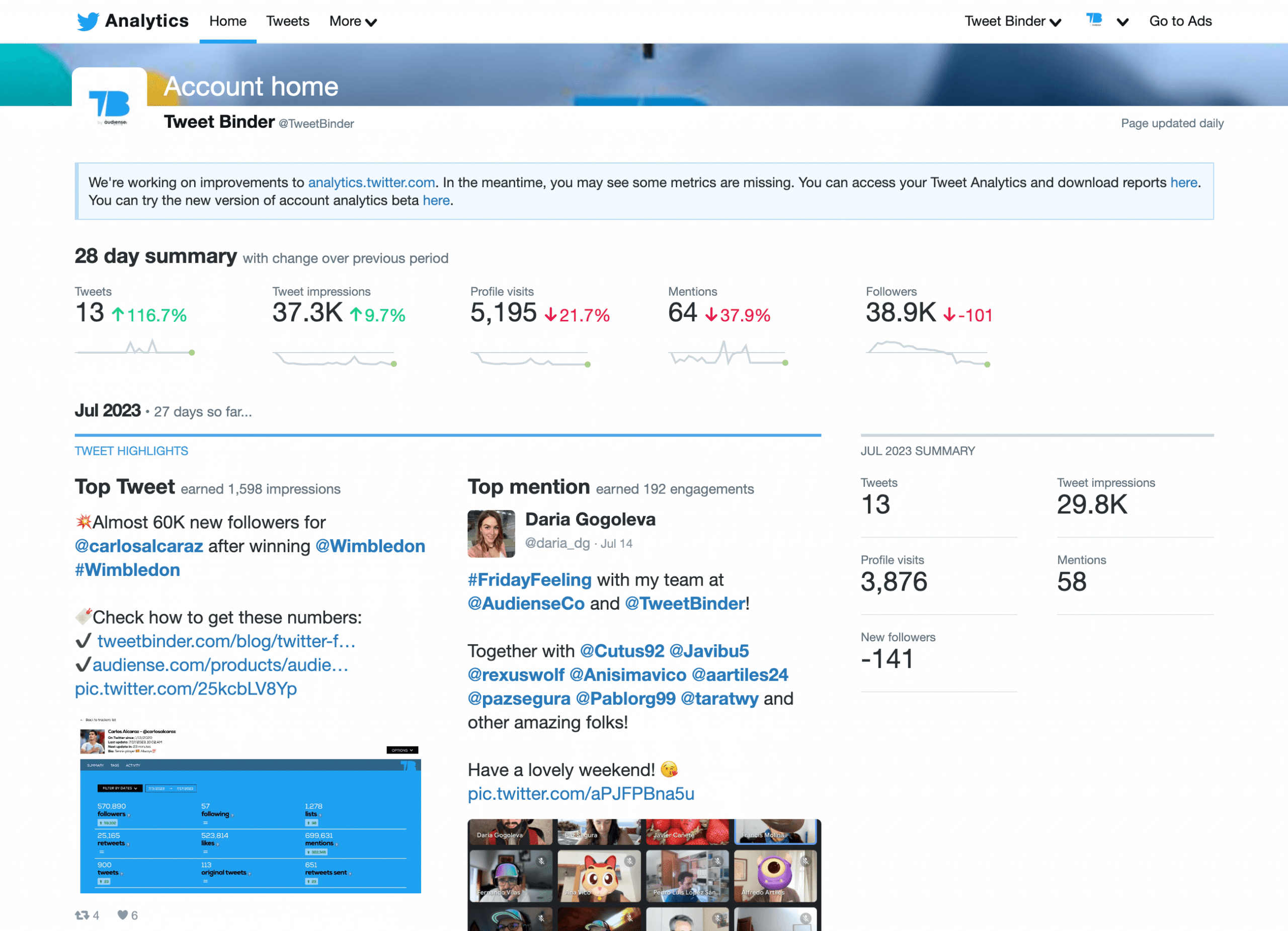 Twitter Analytics Dashboard Home page
