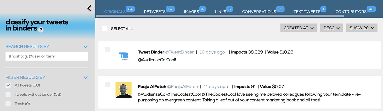 Tweet Binder - Twitter influencer analytics tool