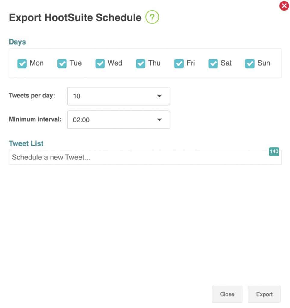 Audiense Connect - export Hootsuite schedule