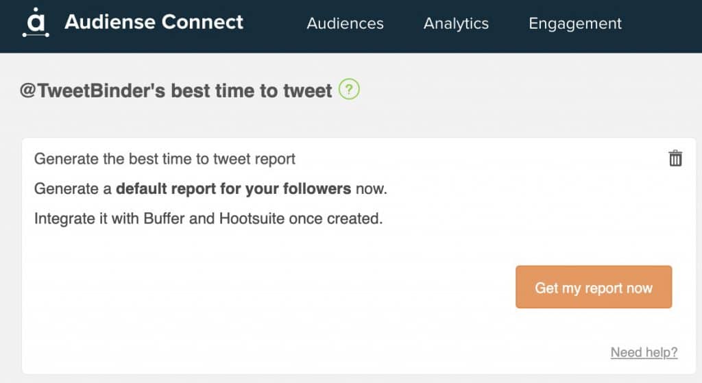 Audiense Connect - get my best time to tweet report