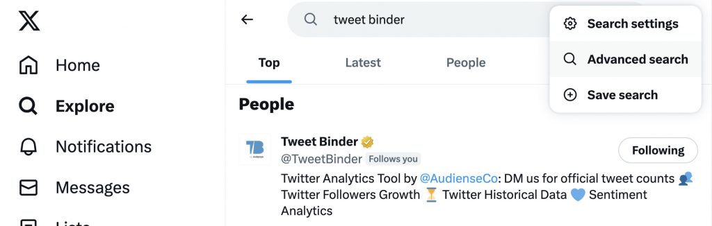 Twitter - where to find advanced search