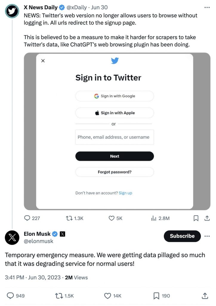 Elon Musk tweet from June 2023