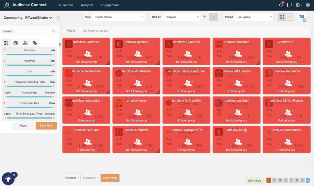 Audiense Connect - unfollow masivo twitter