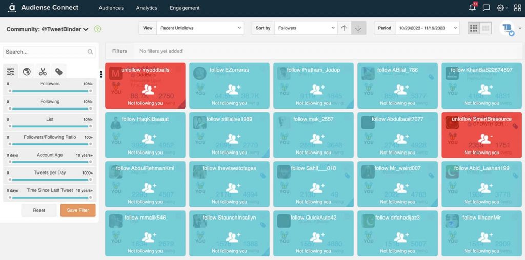 Audiense Connect - unfollow masivo twitter