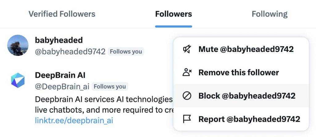 Twitter - how to block a user from a follower list