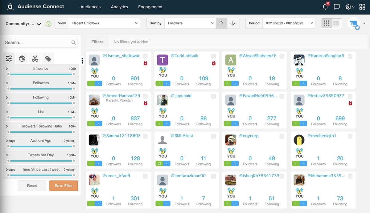 Audiense Connect dashboard