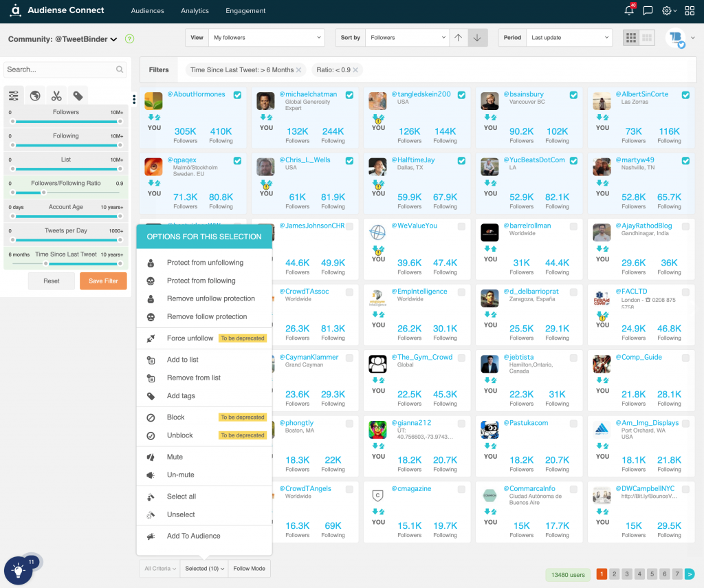 Audiense Connect remove Twitter followers