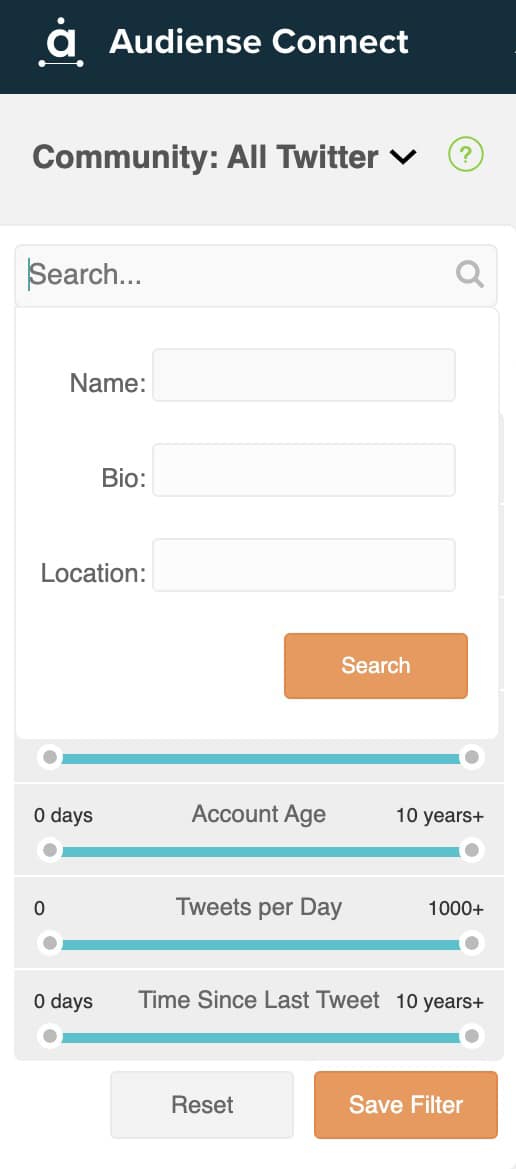 Twitter user search on Audiense Connect