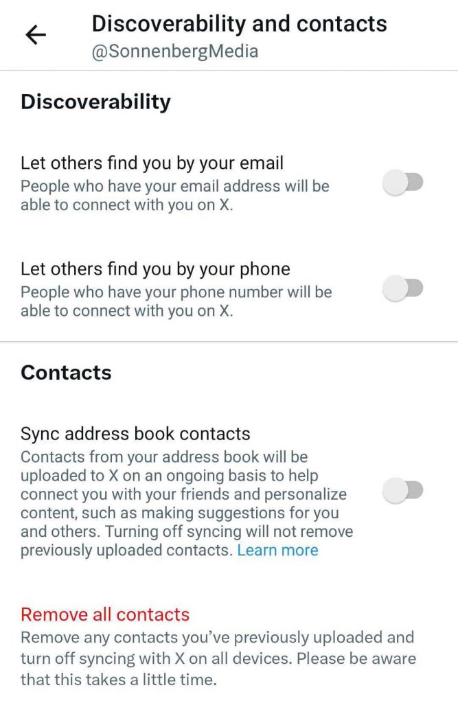 Sync address book with contacts on X