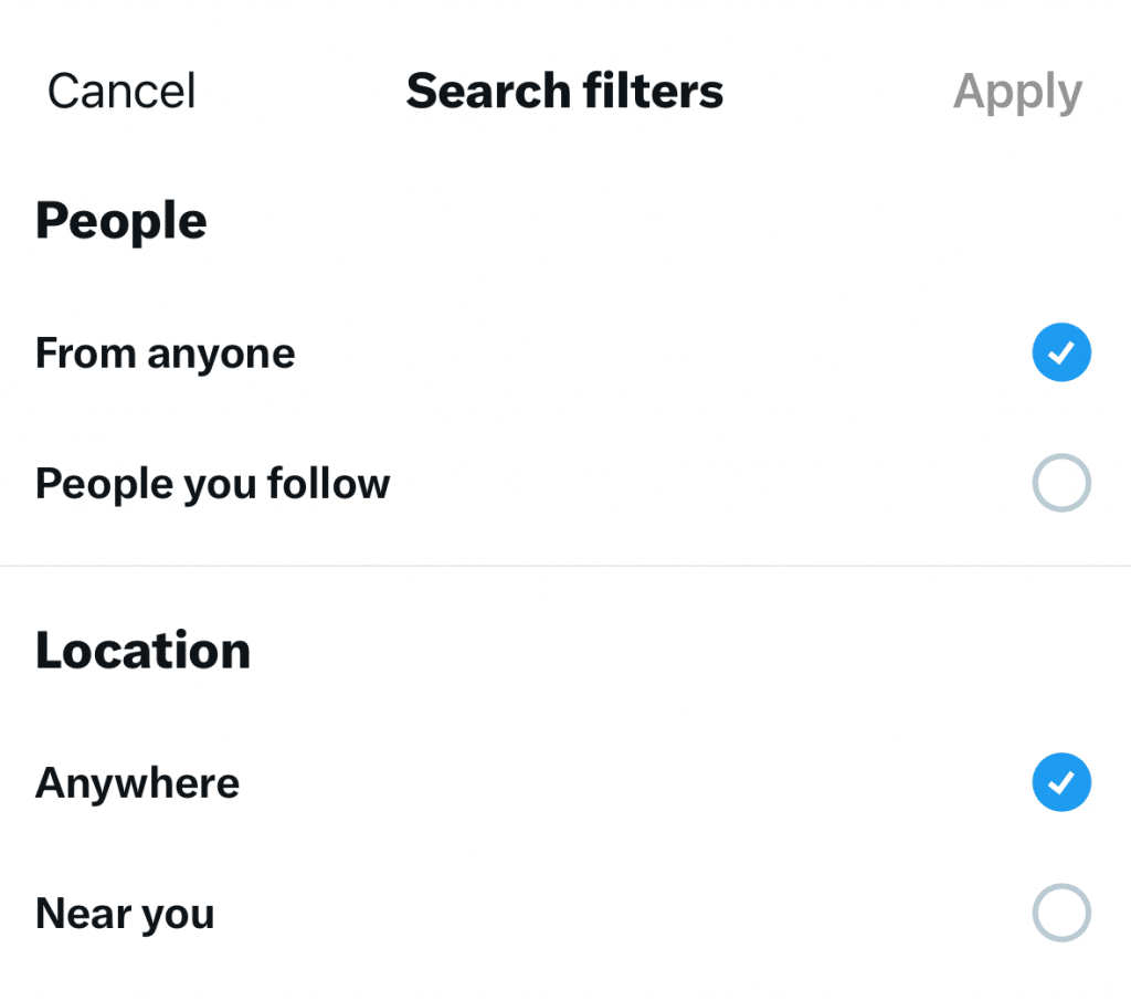 twitter location search filters mobile